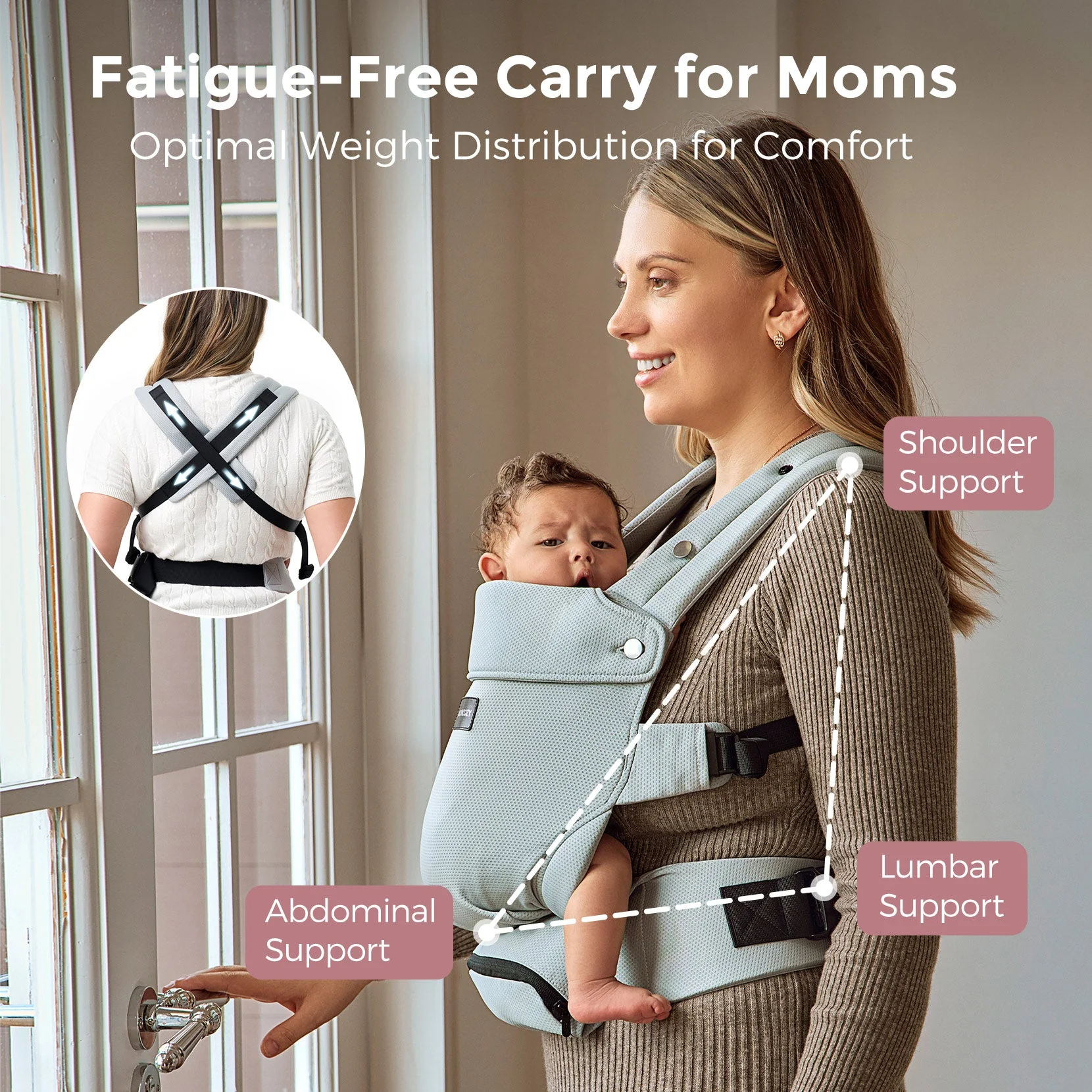 Momcozy Baby Carrier with Sunshield - Purplish Grey - Image 11
