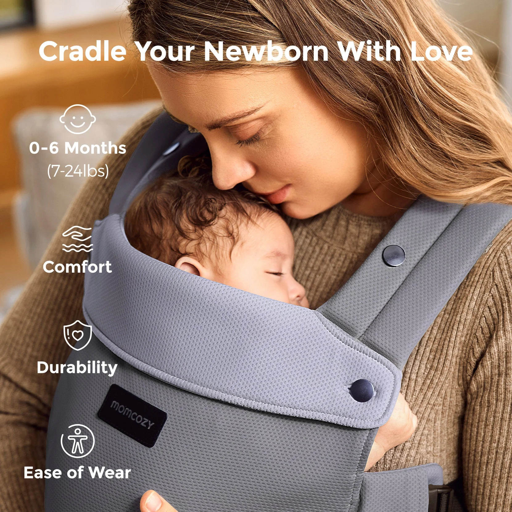 Momcozy Baby Carrier with Sunshield - Purplish Grey - Image 2