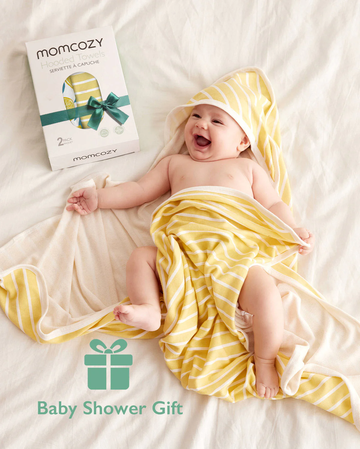 Momcozy Baby Hooded Towel - Lemon Leaves, 2-Pack - Image 3