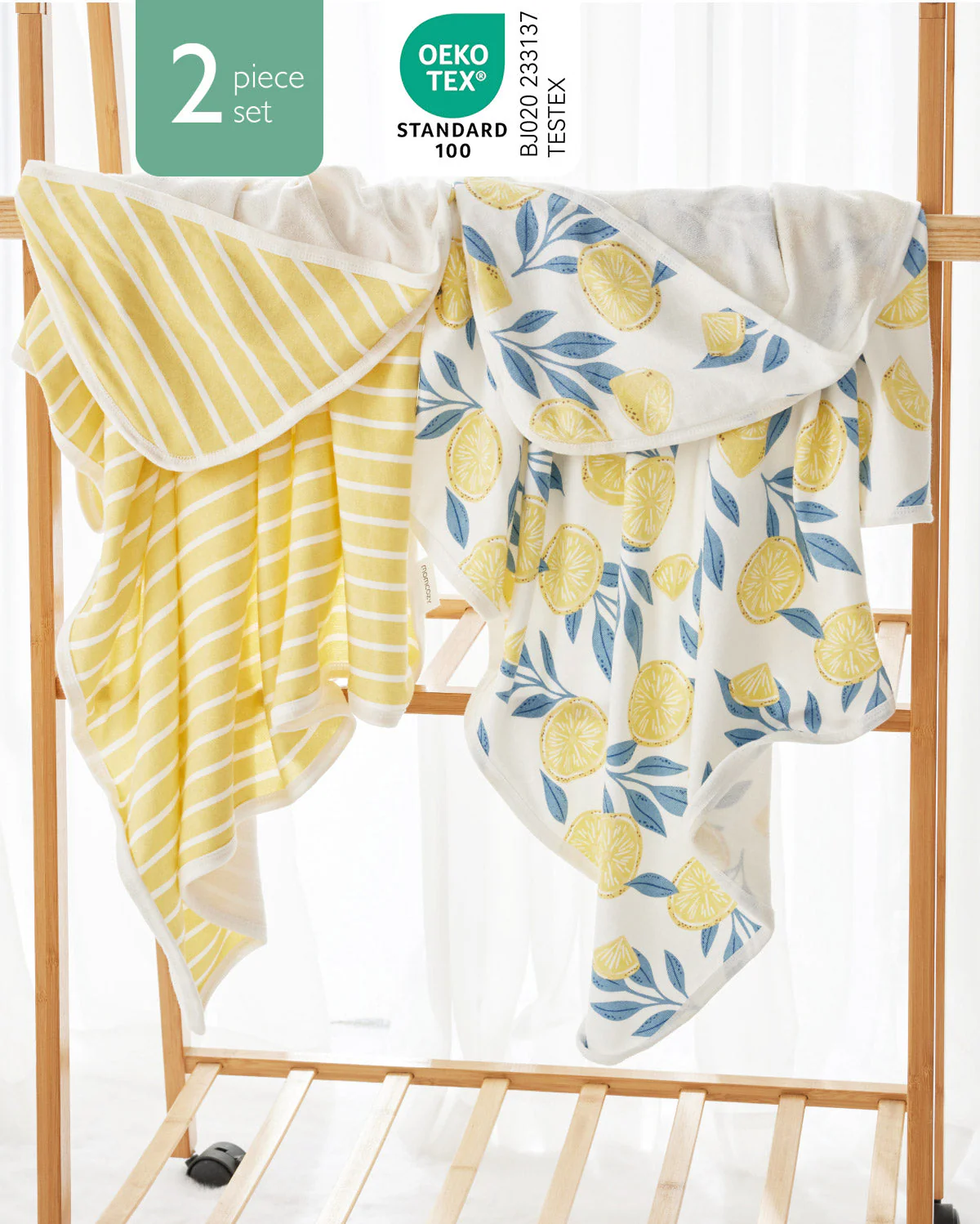 Momcozy Baby Hooded Towel - Lemon Leaves, 2-Pack - Image 5